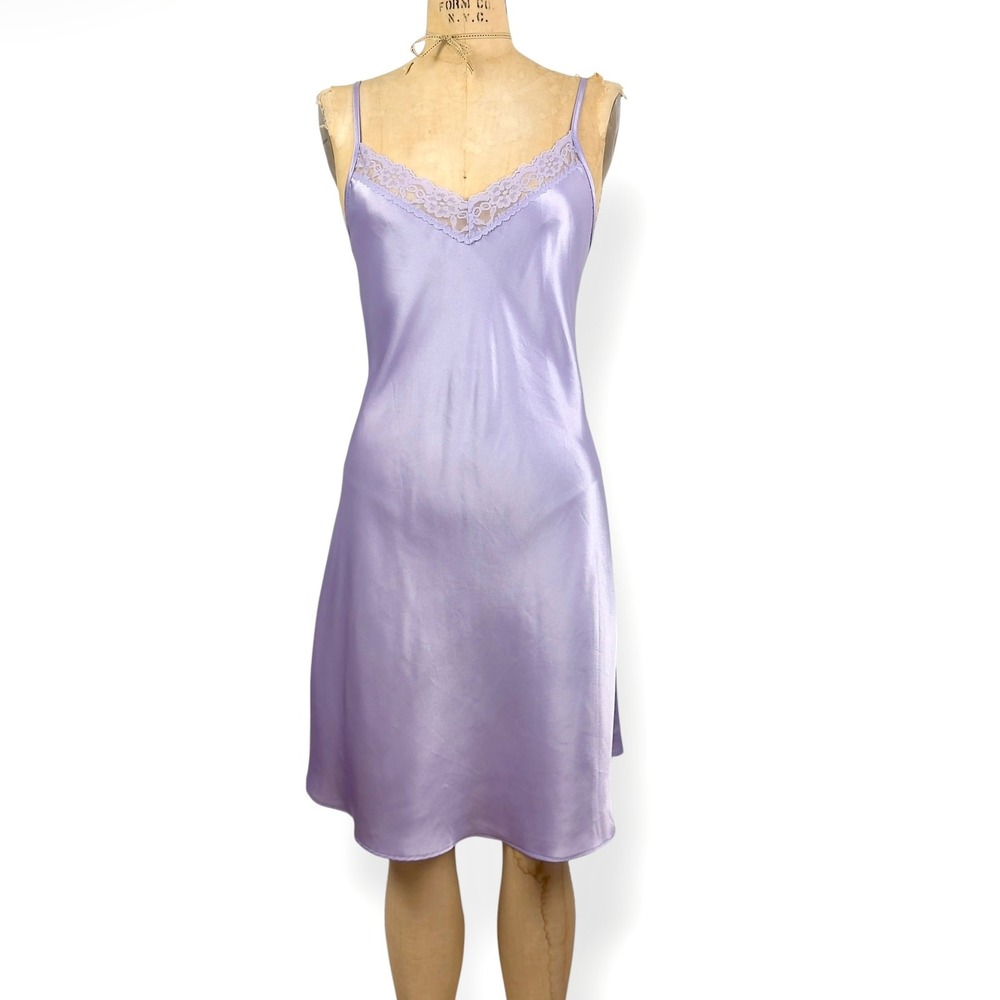 Y2K 2000s Slip Dress Size M Lace Trim Coquette Lingerie Balletcore Romantic Mini